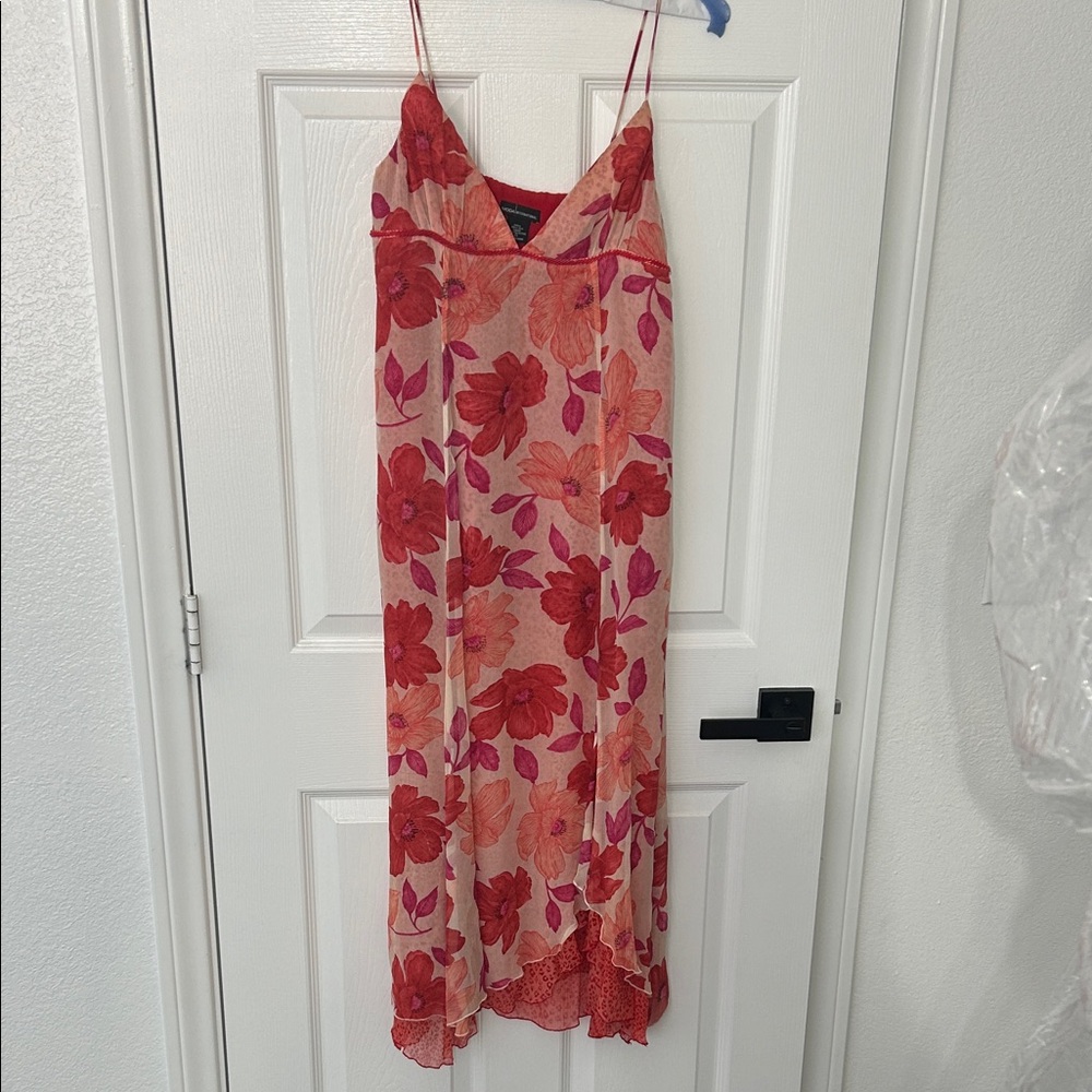 Moda International Floral Midi Dress in Red and Pink